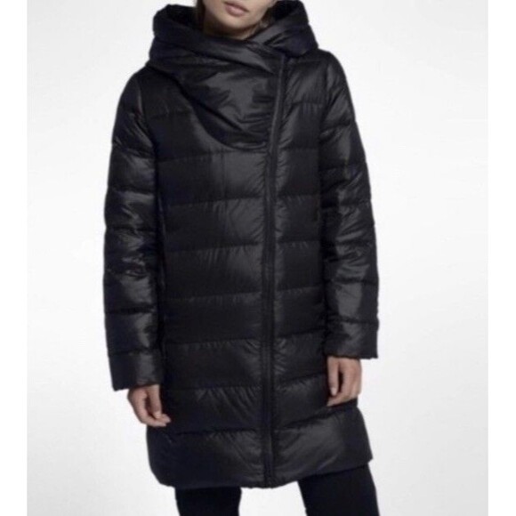 Nike Jacket Hooded Down Puffer Asymmetrical Zip Winter Women’s 854759-010 - Picture 1 of 13